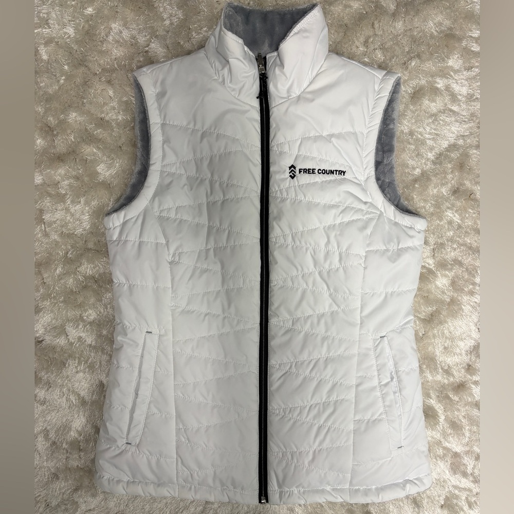 Free Country Women’s White Quilted Puffer Reversible Gray Vest w/ pockets